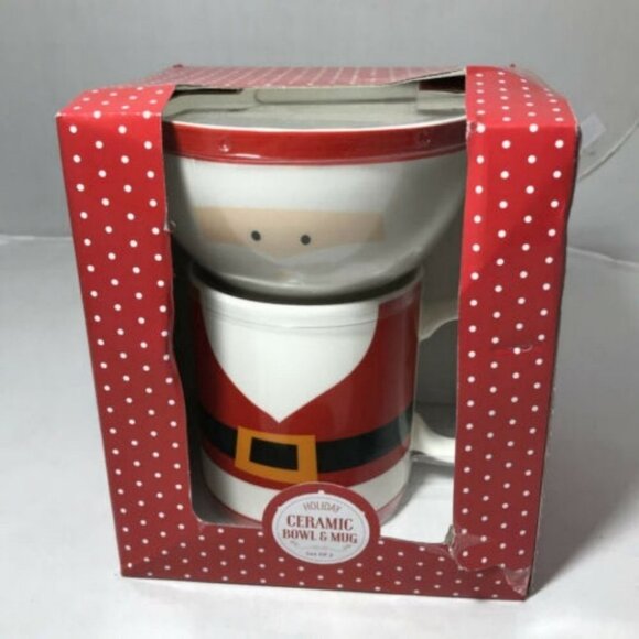 Christmas Holiday Ceramic Bowl Mug Set Of 2 Santa Christmas - Picture 3 of 12
